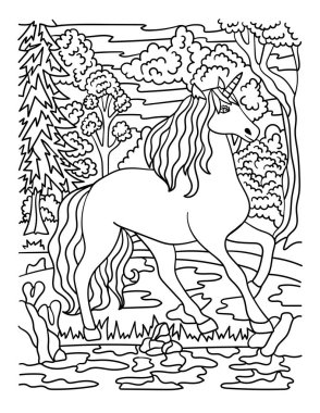 Yetişkinler için Ormanda Yürüyen Tekboynuz Renklendirme Sayfası