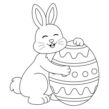 Rabbit Hugging Easter Egg Isolated Coloring Page vector Rabbit Hugging Easter Egg Isolated Coloring Page vector