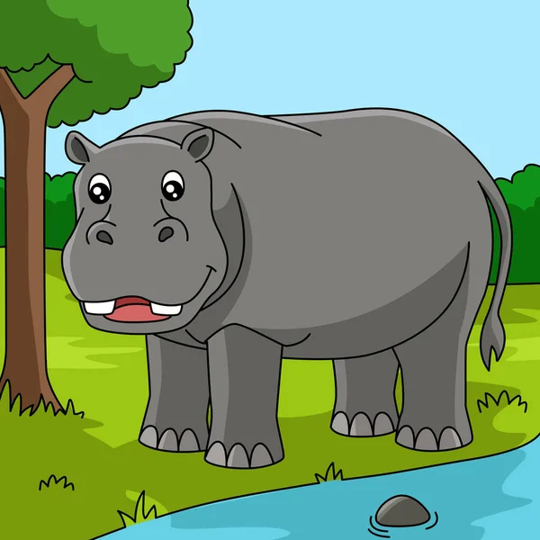 Hippo Cartoon Gekleurde dierlijke illustratie — Stockvector