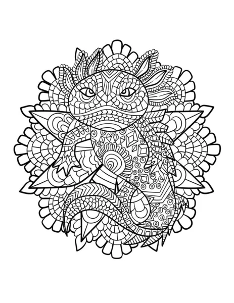 Axolotl Mandala Páginas para colorir para adultos — Vetor de Stock