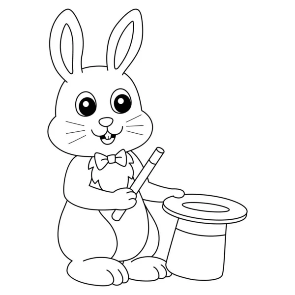 Easter Rabbit Magician Isolated Coloring Page — Stock Vector