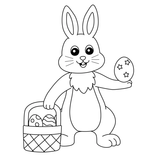 Conejo sosteniendo una cesta de Pascua aislado para colorear — Archivo Imágenes Vectoriales
