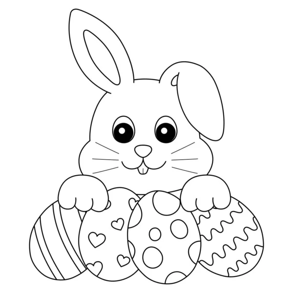 Rabbit Collecting Easter Egg Isolated Coloring — Stock Vector