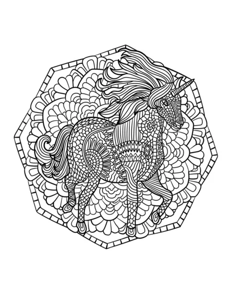 Страницы раскраски Unciorn Mandala для взрослых — стоковый вектор