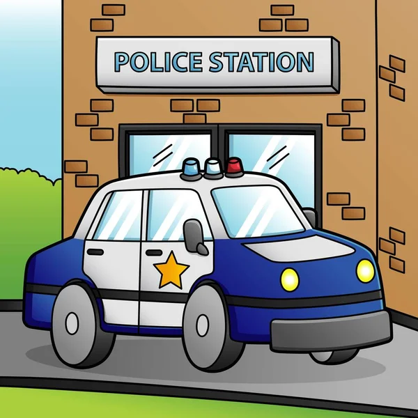 Illustration de véhicule coloré de bande dessinée de voiture de police — Image vectorielle