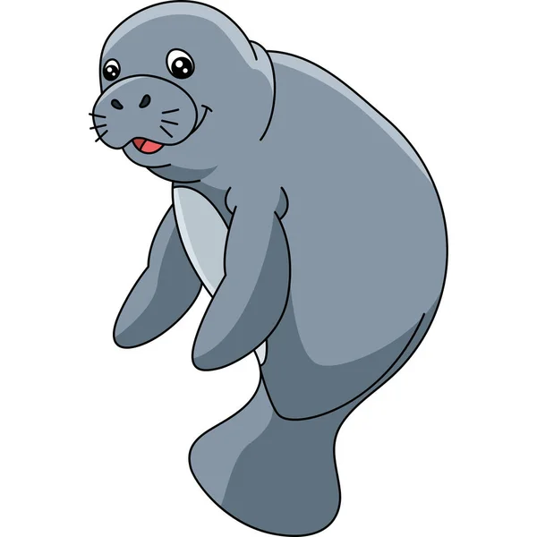 Manatee Cartoon Colored Clipart Illustration — 스톡 벡터