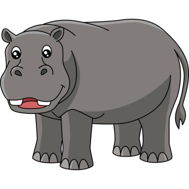 Hippo Çizgi Filmi Renkli Clipart İllüstrasyonu