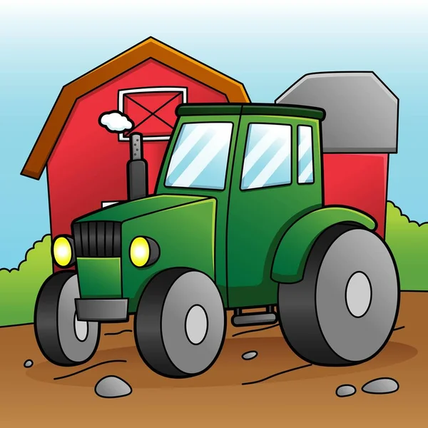 Tractor de dibujos animados coloreado vehículo ilustración — Vector de stock