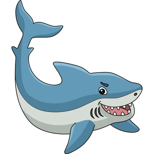 Großer Weißer Hai farbige Zeichentrickillustration — Stockvektor