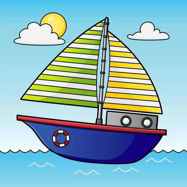Ilustração colorida do veículo dos desenhos animados do barco à vela — Vetor de Stock