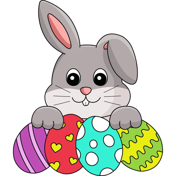 Кролик Збирання Великодня Яйце Мультфільм Ілюстрація — стоковий вектор