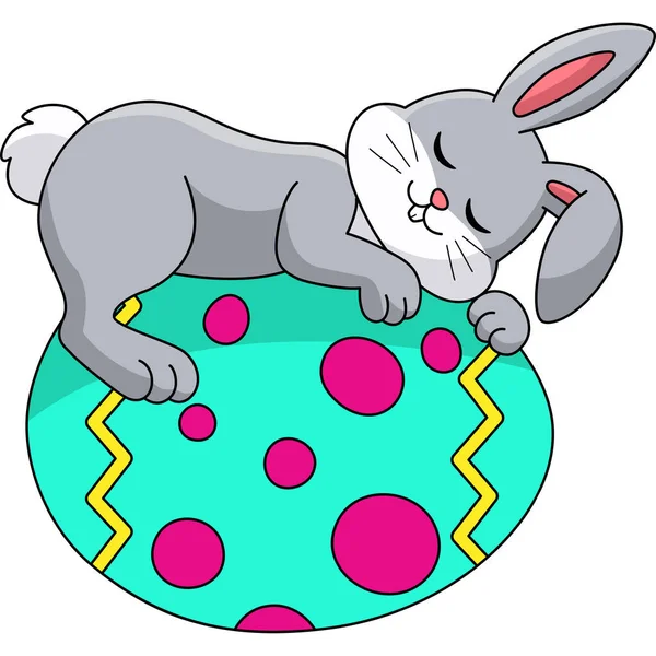 Coelho dormindo no ovo de Páscoa ilustração dos desenhos animados — Vetor de Stock