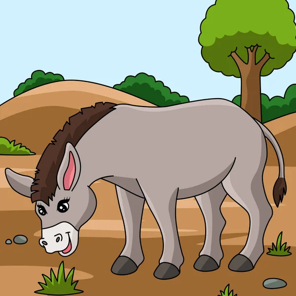 Burro Dibujos animados ilustración de animales de colores — Vector de stock
