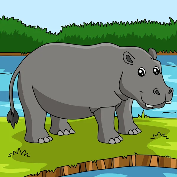 Hippo Cartoon Gekleurde dierlijke illustratie — Stockvector