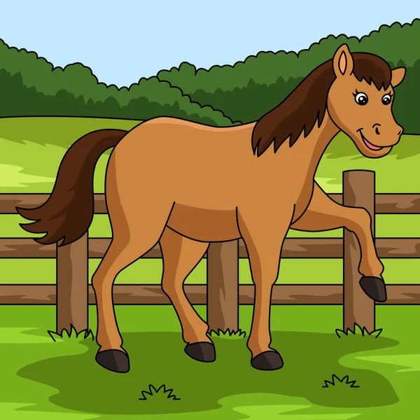 Pferd Karikatur farbige Animal Illustration — Stockvektor