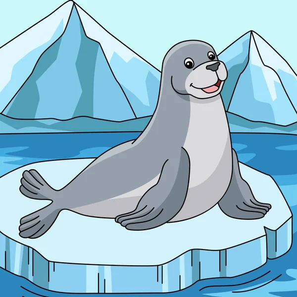 Seal Ice Floe Cartoon Colored Illustration — Stockový vektor