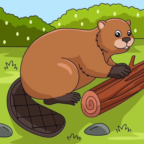 Beaver Cartoon barevné zvíře ilustrace — Stockový vektor