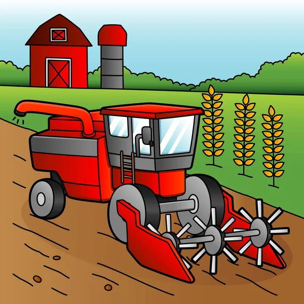 Combine Harvester Cartoon Vehicle Illustration — Stock Vector