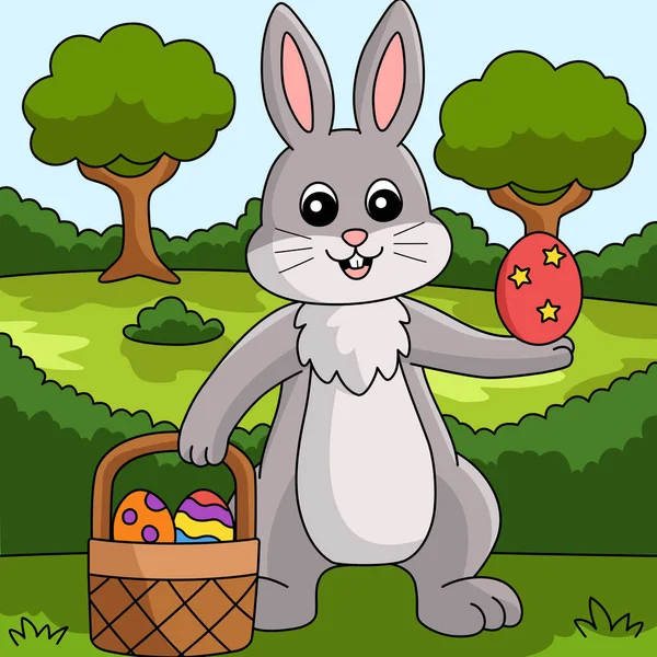 Lapin tenant panier de Pâques Illustration colorée — Image vectorielle