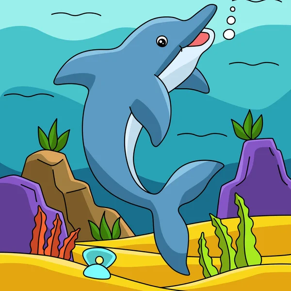 Delphin Cartoon Farbige Animal Illustration — Stockvektor