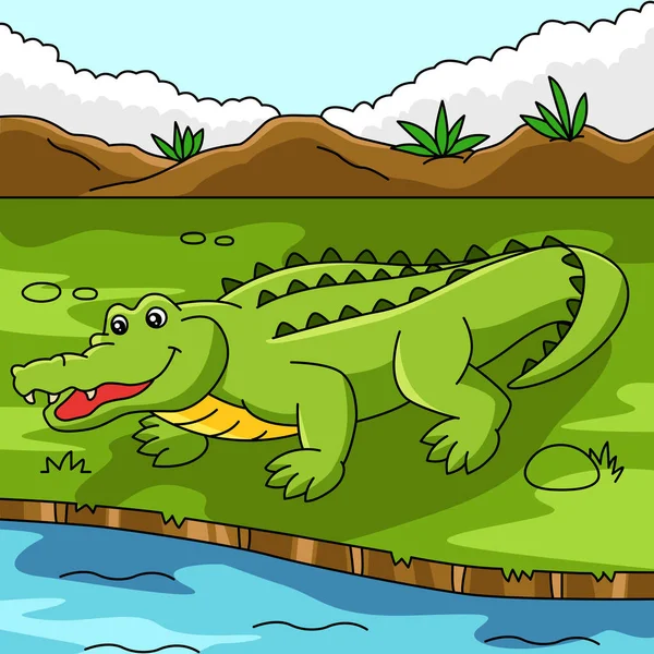 Illustration animale colorée de dessin animé de crocodile — Image vectorielle