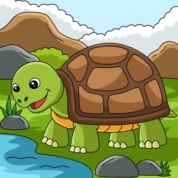 Turtle Walking Cartoon ilustração colorida — Vetor de Stock