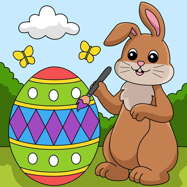 Pintura de coelho Easter Egg Cartoon Illustration — Vetor de Stock