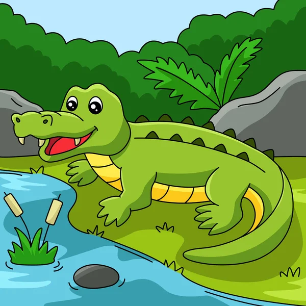Crocodilo Desenhos animados coloridos ilustração animal — Vetor de Stock