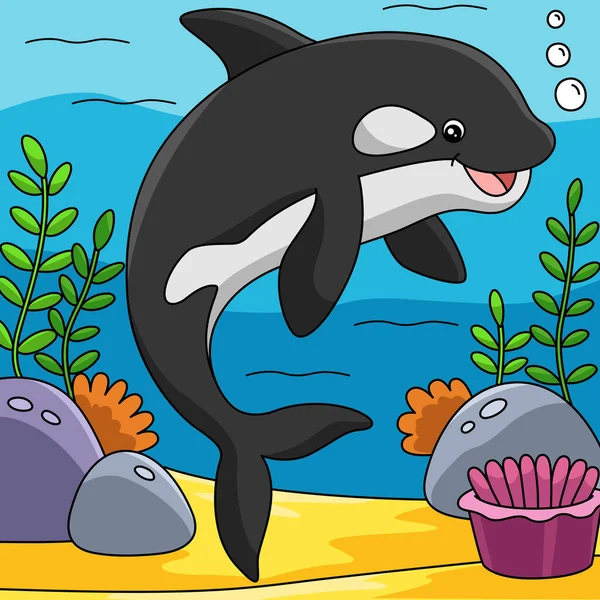 Illustrazione colorata del fumetto della balena assassino — Vettoriale Stock