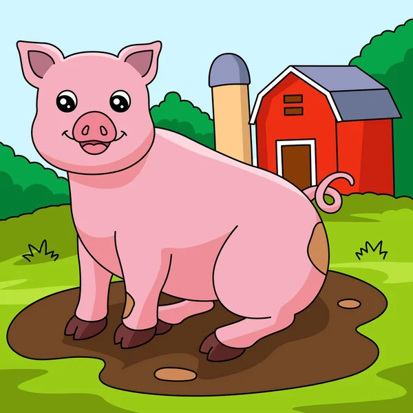 猪卡通彩绘动物图解 — 图库矢量图片