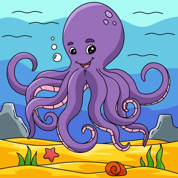 Oktopus in Ozean Karikatur farbige Illustration — Stockvektor