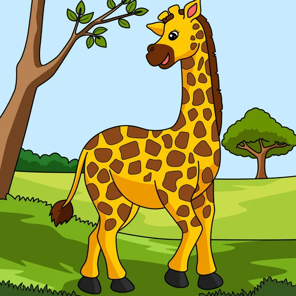 Giraffe Cartoon Farbige Animal Illustration — Stockvektor