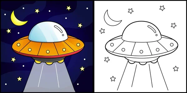 UFO 색칠 페이지 차량 삽화 — 스톡 벡터