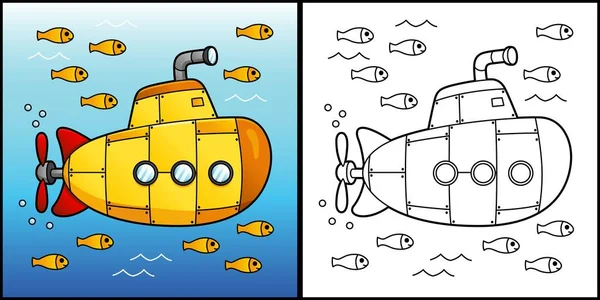 Okręt podwodny kolorowanie strony Ilustracja pojazdu — Wektor stockowy