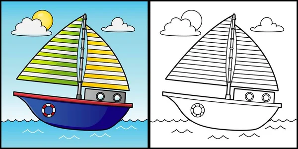 Ilustração do veículo da página da coloração do barco à vela — Vetor de Stock
