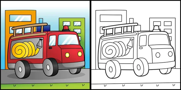 Camion de pompiers Coloriage Illustration du véhicule — Image vectorielle