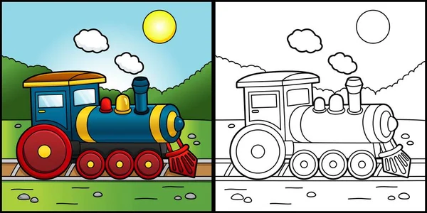 Locomotiva a vapor para colorir página ilustração —  Vetores de Stock