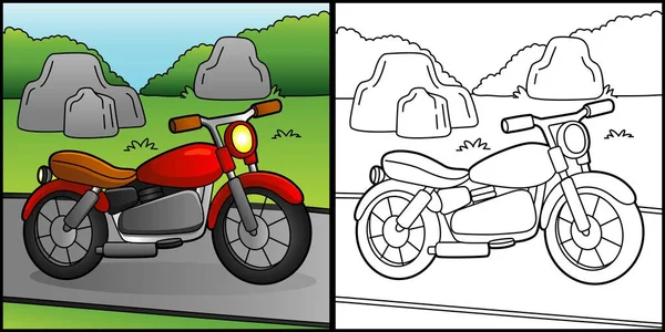 Motorkerékpár színező oldal Jármű illusztráció — Stock Vector