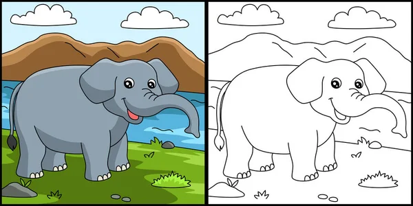 Elefante para colorear página ilustración coloreada — Vector de stock