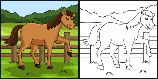 Página para colorir cavalos ilustração colorida — Vetor de Stock