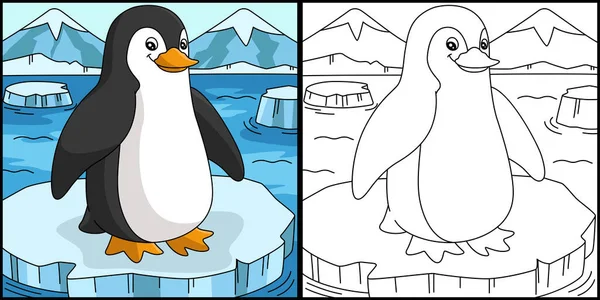 Пінгвін розмальовка кольорова ілюстрація — стоковий вектор