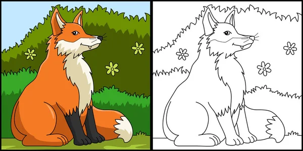 Página para colorear Fox Ilustración de colores — Vector de stock