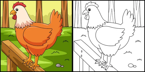 Coloriage poulet Illustration colorée — Image vectorielle