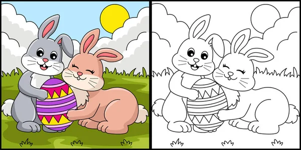 Rabbit Holding Easter Egg Coloring Illustration — Stock Vector