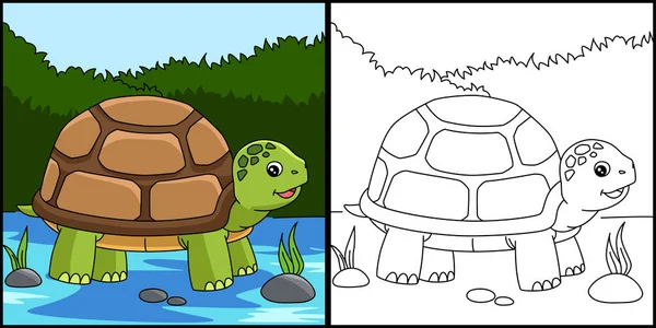Sköldpaddsfärgning Sida Färgade Illustration — Stock vektor
