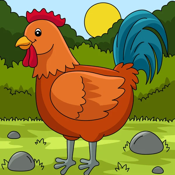 Мультфильм Rooster Colored Animal — стоковый вектор