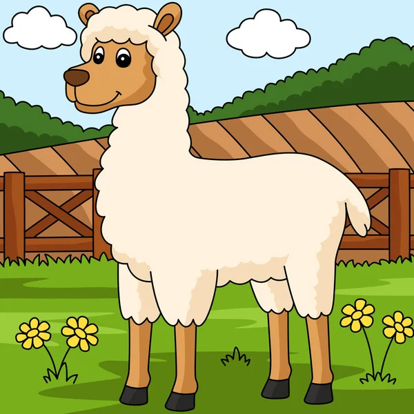 Lama Cartoon Gekleurde dierlijke illustratie — Stockvector