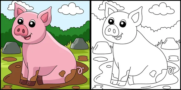 Coloriage Cochon Illustration colorée — Image vectorielle