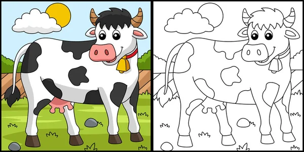 Coloriage de la vache Illustration colorée — Image vectorielle