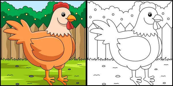 Página para colorear de pollo Ilustración coloreada — Vector de stock